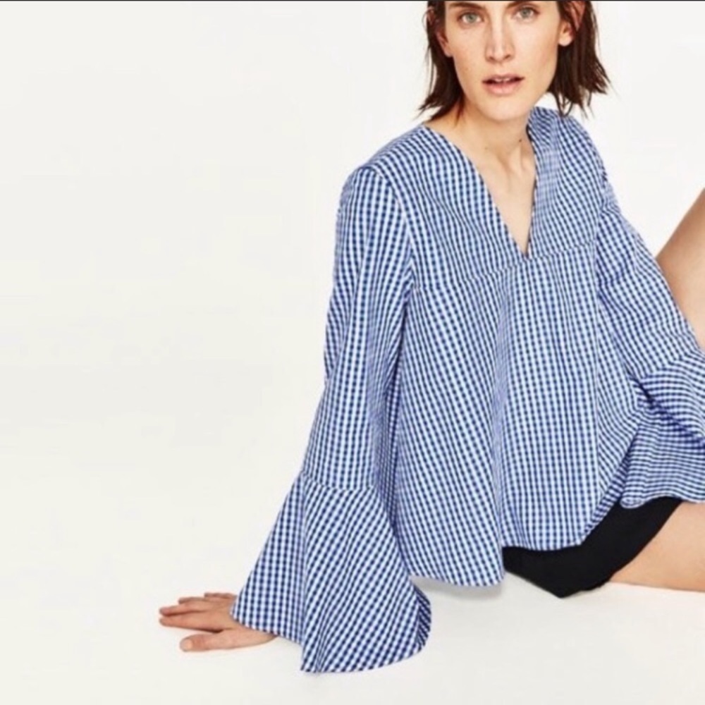 Zara Gingham Top Bell Sleeves